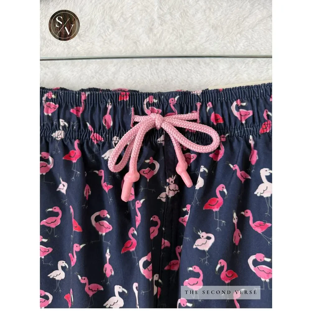 Sunset x Vine‎ Swim Trunks Mens Flamingo Print Mesh Lining Navy Blue Medium
